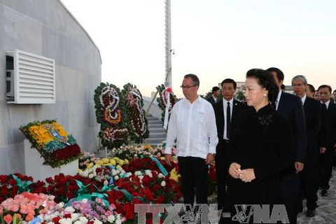 越南国会主席阮氏金银抵达古巴吊唁菲德尔·卡斯特罗·鲁斯（图片来源：越通社）