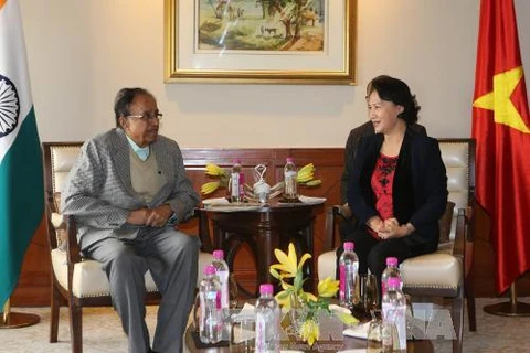 越南国会主席阮氏金银会见印度共产党总书记雷迪（图片来源：越通社）