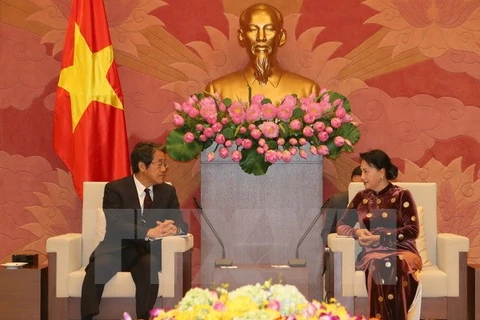 越南国会主席阮氏金银会见日本驻越大使梅田邦夫。越通社记者仲德摄