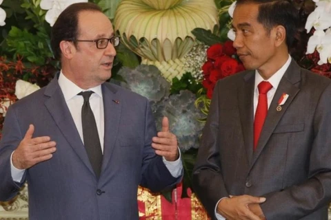 法国总统奥朗德（左边）印尼总统佐科·维多多。