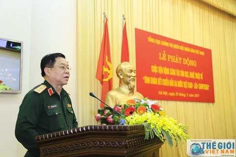 越南人民军总政治局副主任阮仲义在仪式上发表讲话（图片来源：baoquocte.vn）