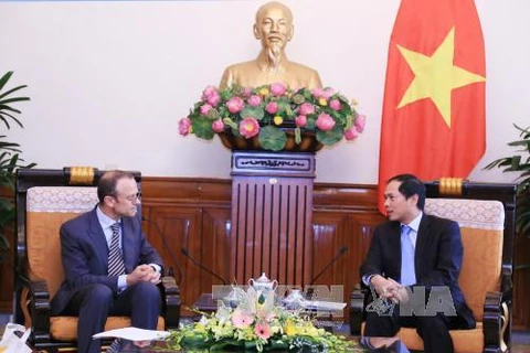 比利时副首相、外交大臣和欧洲事务办公厅主任卢迪·休格伦（左）和越南外交部常务副部长裴青山（右）（图片来源：越通社）