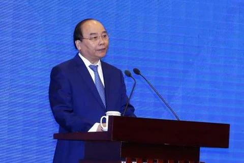 阮春福总理在开幕式上发言。