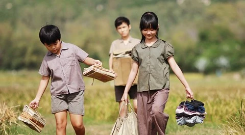 越南影片《我看见黄花在青草中摇曳》一个镜头。
