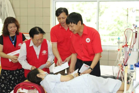 越南红十字会看望和平省严重医疗事故中的患者。（图片来源：因特网）
