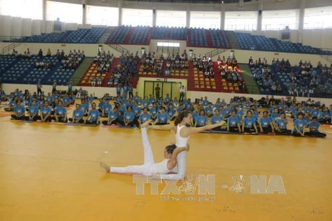 越南芹苴市友好组织联合会同印度驻胡志明市总领事馆联合举行2017年第三次国际瑜伽日。​（图片来源：越通社）