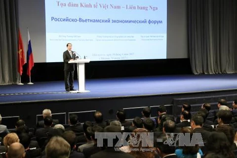 越南国家主席陈大光在越俄经济座谈会上发表讲话。（图片来源：越通社）