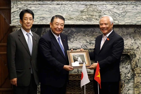 越共中央委员、国会副主席汪周刘（右图）会见了日本国会众议院议长大岛理森。