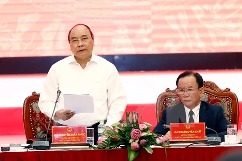 越南政府总理阮春福在会上发表讲话。（图片来源：越通社）