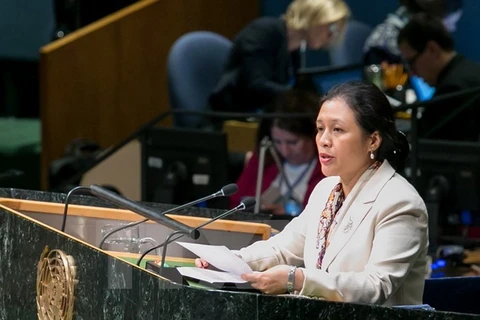 越南常驻联合国代表阮芳娥大使在公开辩论会上发表讲话。（图片来源：越通社）