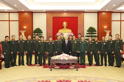 越共中央总书记阮富仲会见老挝人民军代表团。