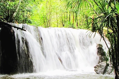 富国岛“石桌溪”下游的瀑布。（图片来源：越南人民报) 