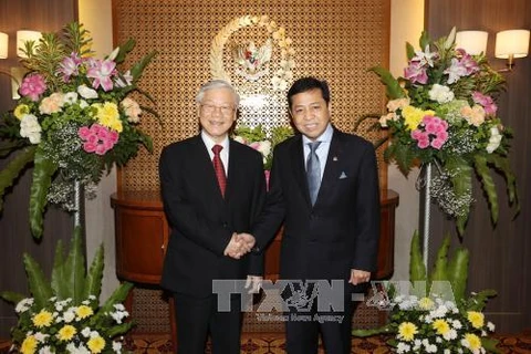 阮富仲总书记会见印尼国会议长塞特亚·诺凡多。（图片来源：越通社）