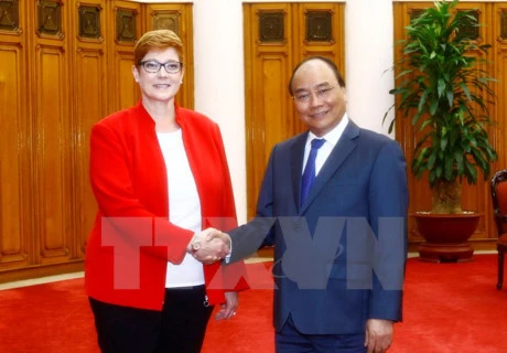 越南政府总理阮春福会见澳大利亚国防部长佩恩。（图片来源：越通社）