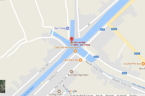 五岔路口水上集市位置（红字）。（图片来源：越南之声）