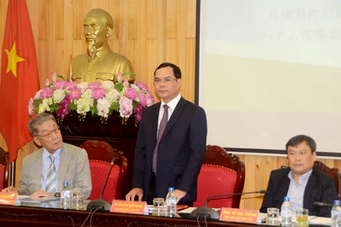 河南省委书记阮廷康在会谈上发表讲话。（图片来源：http://hanamtv.vn/）