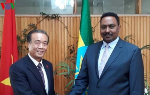 越南大使阮金嬴（左）与埃塞俄比亚外长格贝耶胡。