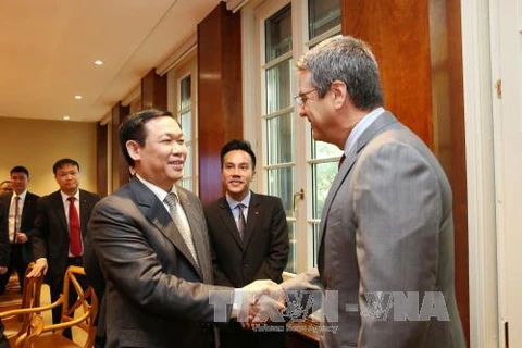 越南政府副总理王廷惠与副总干事布吕德勒及世界贸易组织总理事会主席克林举行会晤。（图片来源：越通社）