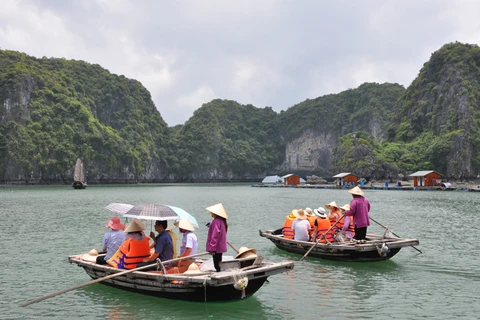 游客们参观广宁省的渔村。