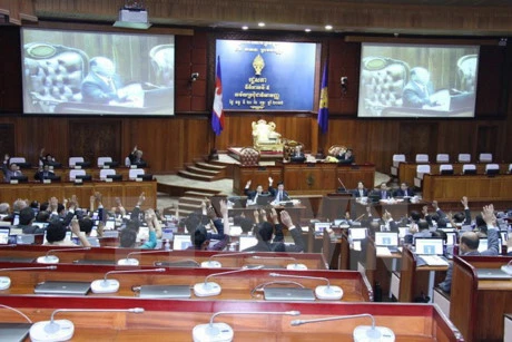柬埔寨国会一场会议。(图片来源：EPA） 