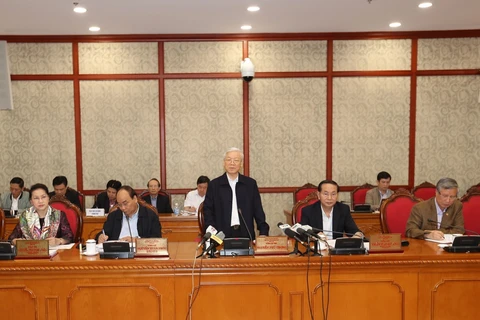 越共中央总书记阮富仲在会上发言。