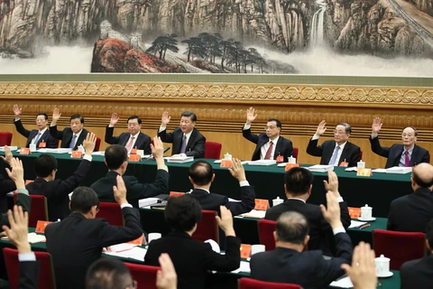 中国共产党第十九次全国代表大会上主席团举手表决。