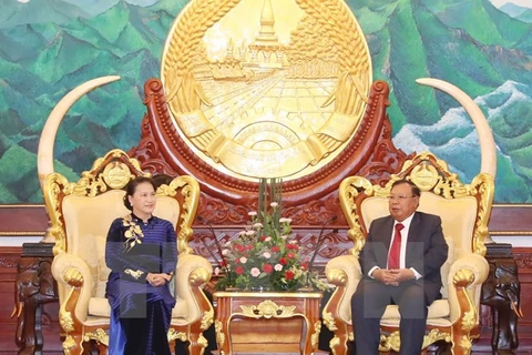 越南国会主席阮氏金银会见老挝人民革命党中央总书记、国家主席本扬·沃拉吉