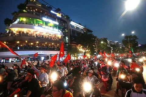 举国欢腾庆祝越南U23晋级决赛。（图片来源：因特网）