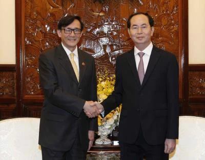 国家主席陈大光会见前来辞行拜会的泰国驻越大使旺帕迪。（图片来源：越通社）