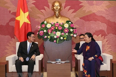越南国会副主席丛氏放会见老挝人民革命党共青团中央书记