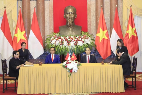 越南国家主席陈大光与印尼总统佐科会见记者