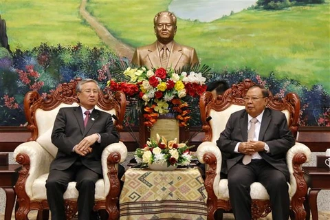老挝人民革命党中央委员会总书记、老挝国家主席会见越共代表团
