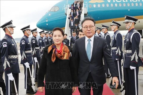 国会主席阮氏金银抵达釜山 开始对韩国进行正式访问