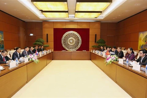 越南国会副主席丛氏放与老挝国会副主席宋潘·平坎米举行会谈