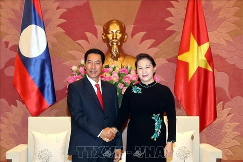 越南国会主席阮氏金银会见老挝国会副主席本邦∙布达纳冯