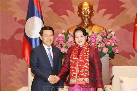越南国会主席阮氏金银会见老挝外交部长沙伦赛·贡玛西