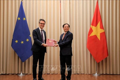越南代表向欧盟驻河内代表团递交EVFTA和EVIPA的批准文件