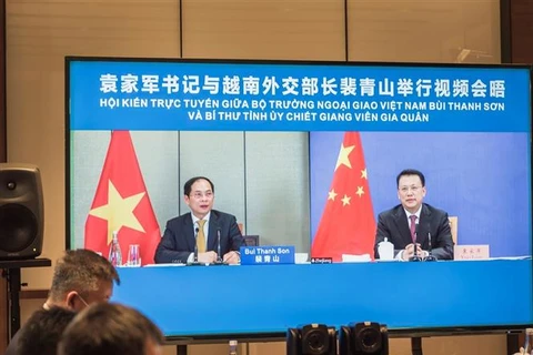 越南外交部长裴青山与中国浙江省委书记袁家军举行视频会晤