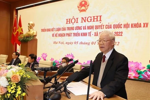 越共中央总书记阮富仲出席政府与各地方视频会议并发表重要讲话