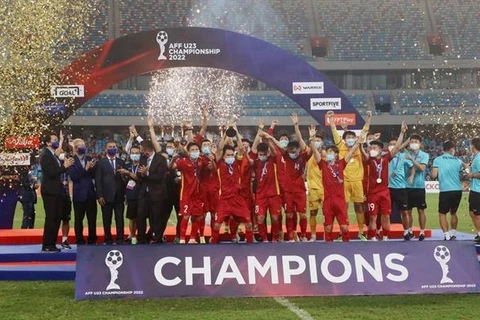 2022年东南亚U23足球锦标赛冠军越南U23队凯旋迎接仪式在胡志明市举行