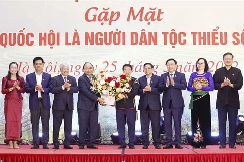 越南党和国家领导人同第十五届国会少数族代表举行见面会