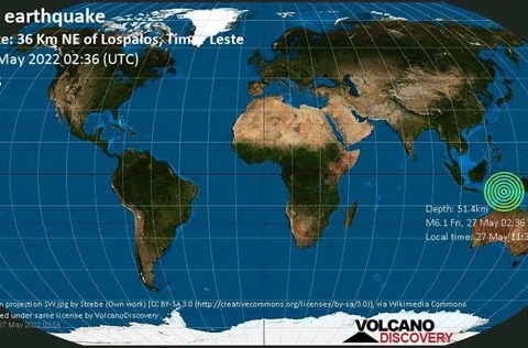 东帝汶附近海域27日发生6.1级地震 恐引发海啸