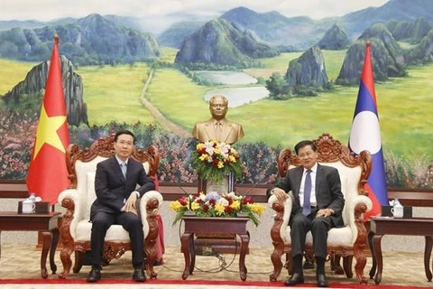 越老建交60周年：老挝党和国家高级领导人会见越南党和国家高级代表团