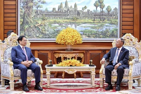 越南政府总理范明政会见柬埔寨国会主席韩桑林 
