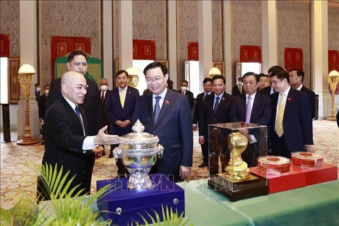 越南国会主席王廷惠拜会柬埔寨国王西哈莫尼  