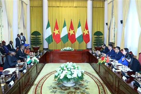 越南国家副主席武氏映春与尼日利亚副总统耶米·奥辛巴乔举行会谈