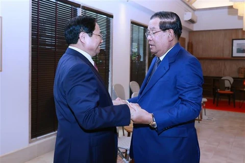 第42届东盟峰会：越南政府总理范明政会见柬埔寨首相洪森