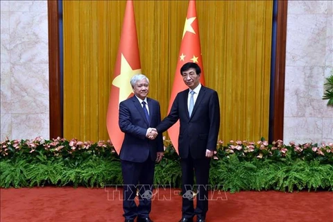 越南祖国阵线中央委员会主席杜文战与中国全国政协主席王沪宁举行会谈