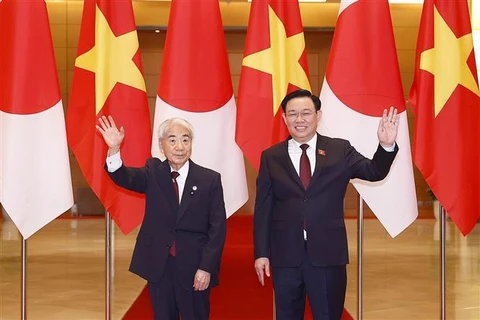 越南国会主席王廷惠与日本参议院议长尾辻秀久举行会谈