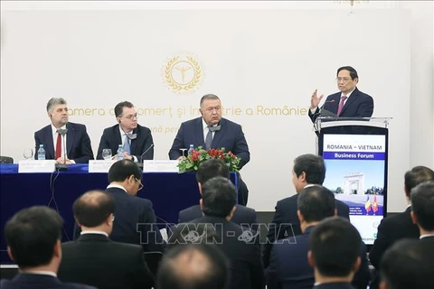 越南政府总理范明政与罗马尼亚总理出席越南-罗马尼亚商务论坛